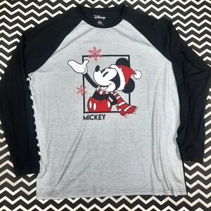 Disney Mickey Mouse Christmas Holiday Raglan Long Sleeve Shirt Mens XL